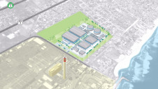 A computer generated helicopter view of the proposed site of the new mega-size desal plant at Rosarito Beach, which is adjacent to the Rosarito Power Plant